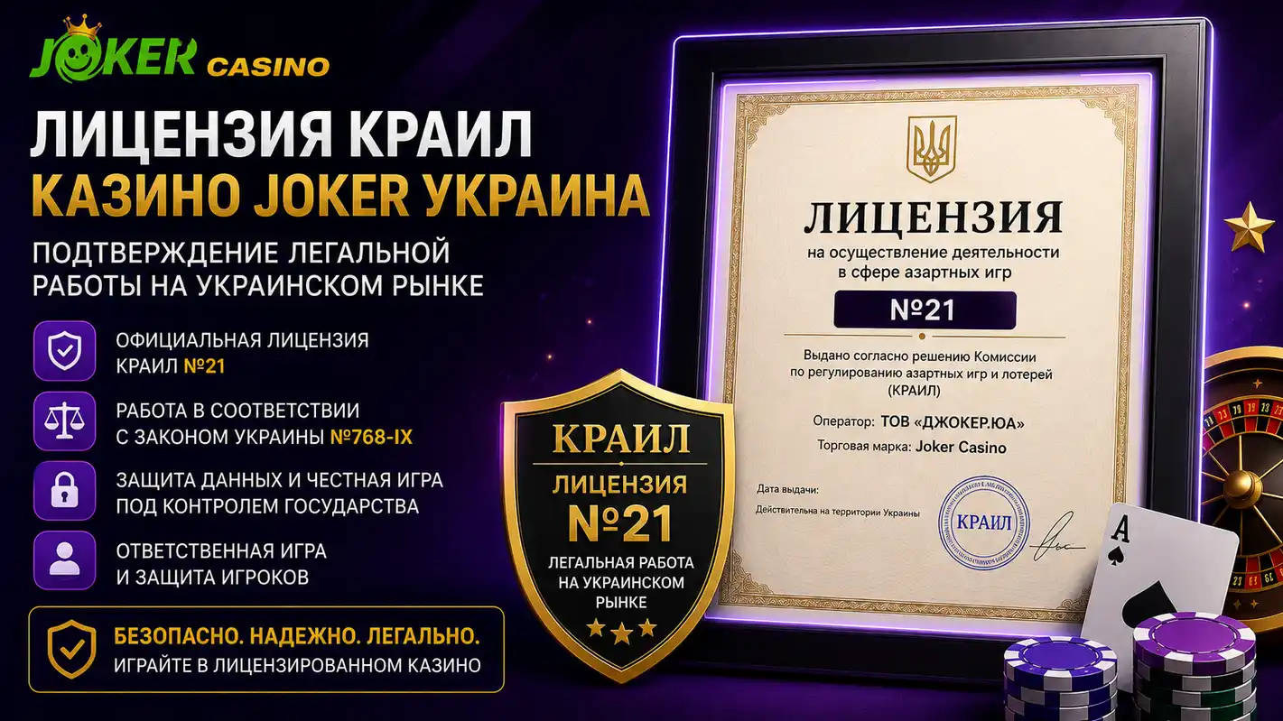 Лицензия КРАИЛ казино Joker Украина &mdash; подтверждение легальной работы на украинском рынке